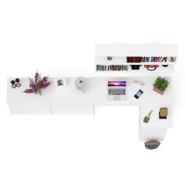 Комод широкий 6-ть ящиков Мори МК1380.6 с угловым компьютерным столом МС-16 правым и открытой книжной полкой