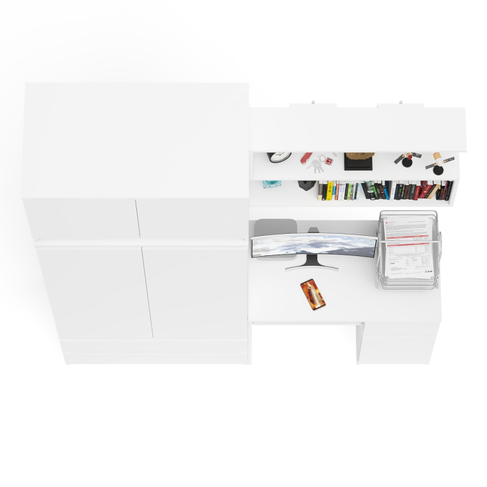 Домашние кабинеты, Шкаф с антресолью Мори МА900.1 с компьютерным столом МС-1 правым и книжной полкой