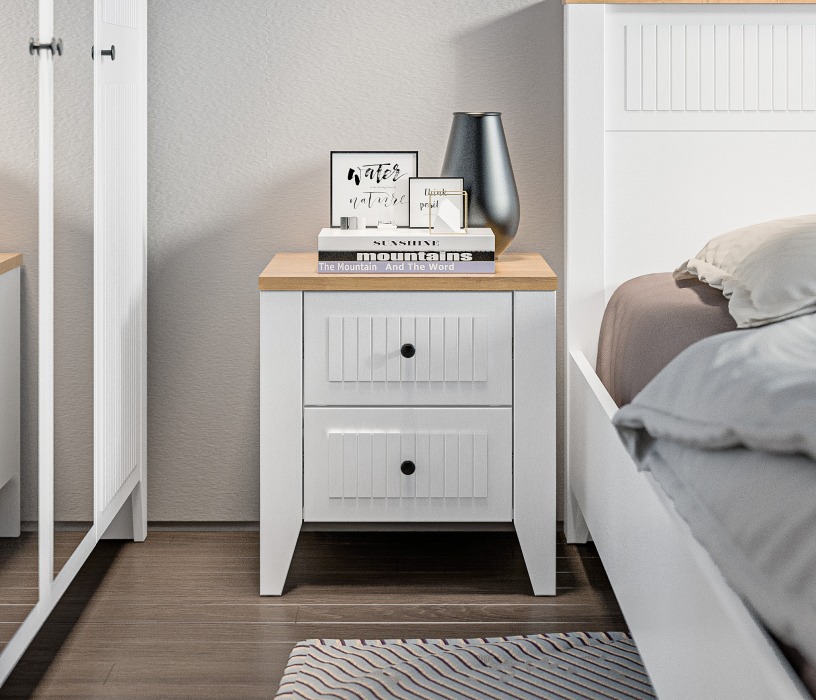 Спальные гарнитуры, Набор для спальни Монтана Белый Альпийский,Дуб Гамильтон/МДФ Дуб Белый