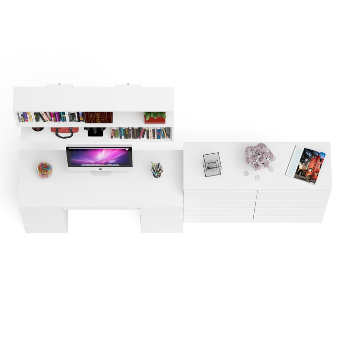 Домашние кабинеты, Полка Мори 1200 с письменным столом Мори МС-2 и комодом на восемь ящиков