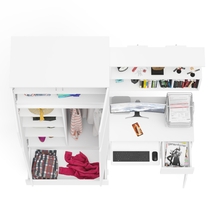 Домашние кабинеты, Шкаф с антресолью Мори МА900.1 с компьютерным столом МС-1 правым и книжной полкой