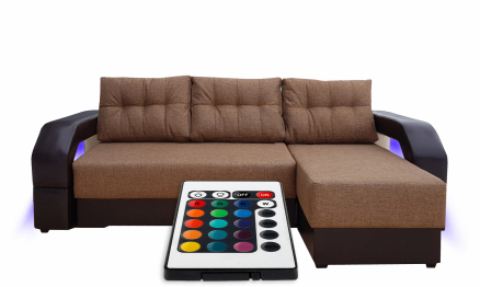 Диван угловой Манчестер 160 с подсветкой, правый, рогожка/экокожа