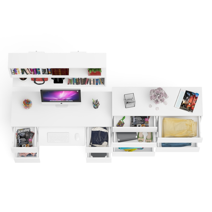 Домашние кабинеты, Полка Мори 1200 с письменным столом Мори МС-2 и комодом на восемь ящиков