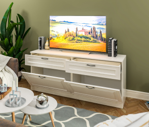 Тумба под телевизор Гранд / Ливерпуль СБ-3519 Дуб Приморский Белый/МДФ Классика Светлый