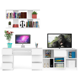 Стол письменный двухтумбовый Мори МС-2 с навесной открытой полкой и тумбой под ТВ