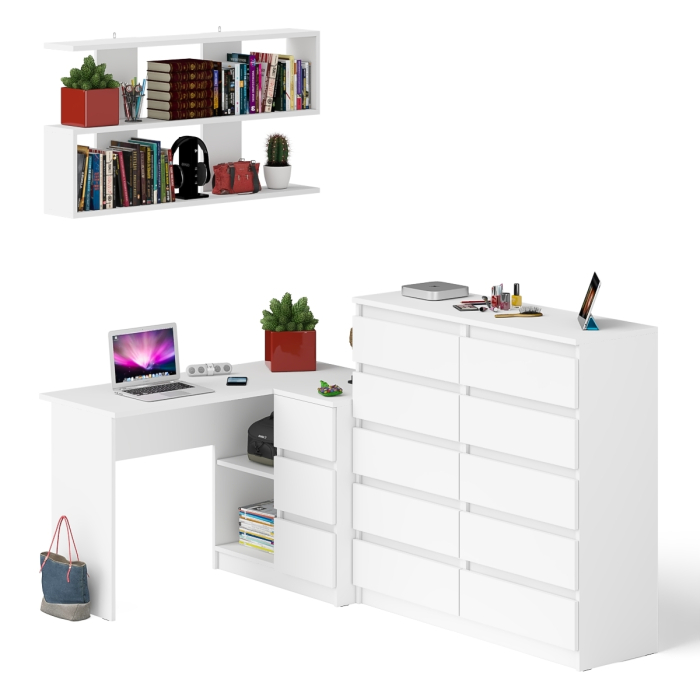 Домашние кабинеты, Набор мебели из углового компьютерного стола Мори МС-16 правого с книжной полкой и комода МК1200.10