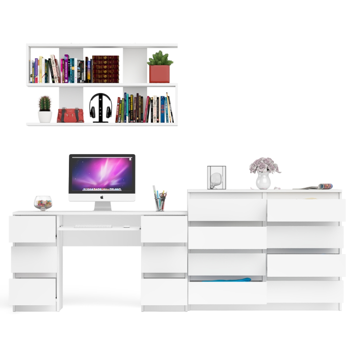 Домашние кабинеты, Полка Мори 1200 с письменным столом Мори МС-2 и комодом на восемь ящиков