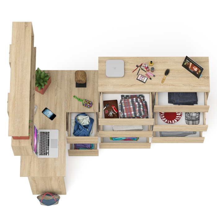 Домашние кабинеты, Набор мебели из углового компьютерного стола Мори МС-16 правого с книжной полкой и комода МК1200.10