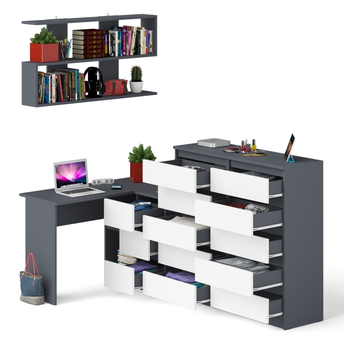 Домашние кабинеты, Набор мебели из углового компьютерного стола Мори МС-16 правого с книжной полкой и комода МК1200.10