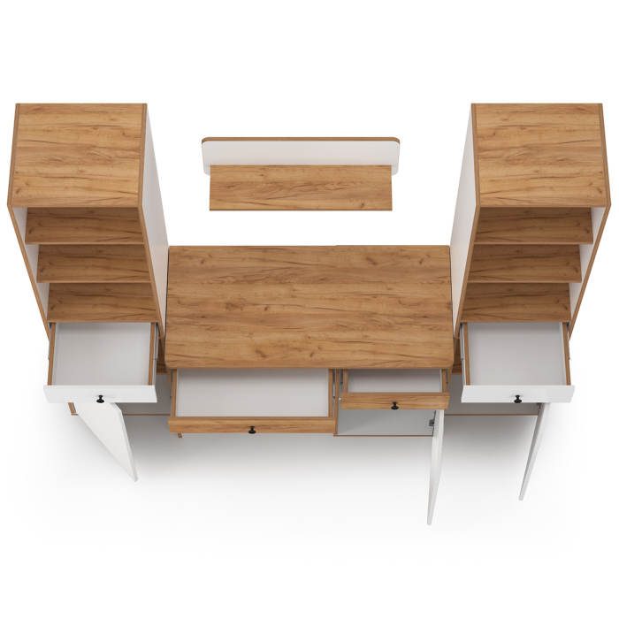 Офисная мебель, Стол компьютерный Вуди № 08 с навесной полкой и два пенала