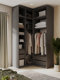 Угловой шкаф для одежды с антреслью и ящиками София 2600х1300х520мм