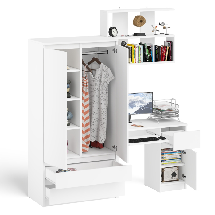 Домашние кабинеты, Стол компьютерный с ящиком МС-1 правый с навесной полкой и шкаф-комод МШ900.1 Мори