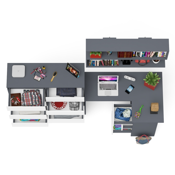 Домашние кабинеты, Набор мебели из углового компьютерного стола Мори МС-16 правого с книжной полкой и комода МК1200.10