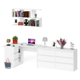 Стол угловой компьютерный Мори МС-16 левый с навесной книжной полкой и комодом МК1380.6