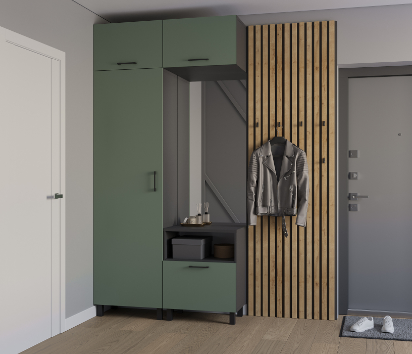 Прихожие, Прихожая Тренд с рейками Диамант серый/Белла Камыш