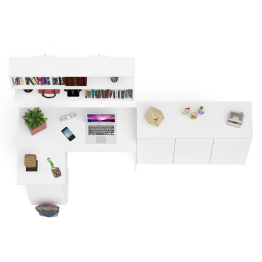 Стол компьютерный угловой Мори МС-16 левый с комодом МК1200.4 и навесной открытой полкой 1200