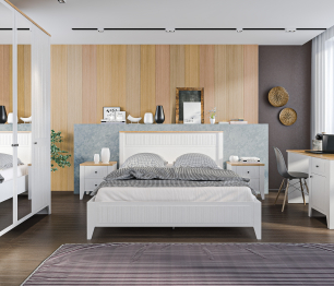 Набор для спальни Монтана Белый Альпийский,Дуб Гамильтон/МДФ Дуб Белый