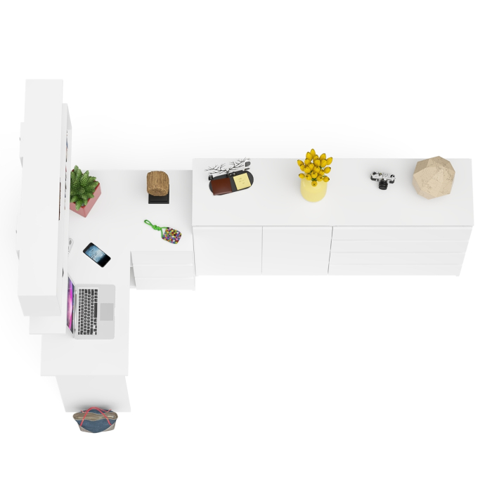 Домашние кабинеты, Тумба-комод МК1600.1 Мори с навесной книжной полкой и угловой компьютерный стол МС-16 правый