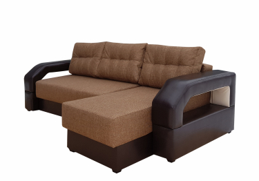 Диван угловой Манчестер 150 с подсветкой, правый, рогожка/экокожа