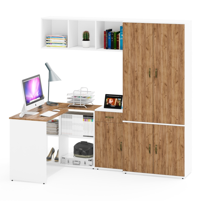 Домашние кабинеты, Стол рабочий-трансформер с полкой с тумбочкой Лидер-8 3.15 и шкафом 20Б для хранения