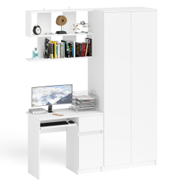 Компьютерный стол однотумбовый правый с ящиком и верхней полкой и платяной шкаф Мори МШ8001