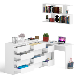 Книжная полка Мори 1200 с комодом 1200.8 и компьютерным столом МС-16 левым