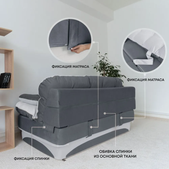 Дизайнерские диваны для гостиной, Бескаркасный диван-кровать Клиффорд 1950*930 мм велюр