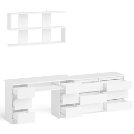 Широкий комод Мори на шесть ящиков с двутумбовым столом МС-2 и открытой полкой