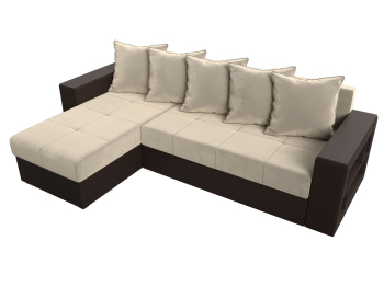 Диван угловой Дубай Лайт, микровельвет/экокожа, левый угол