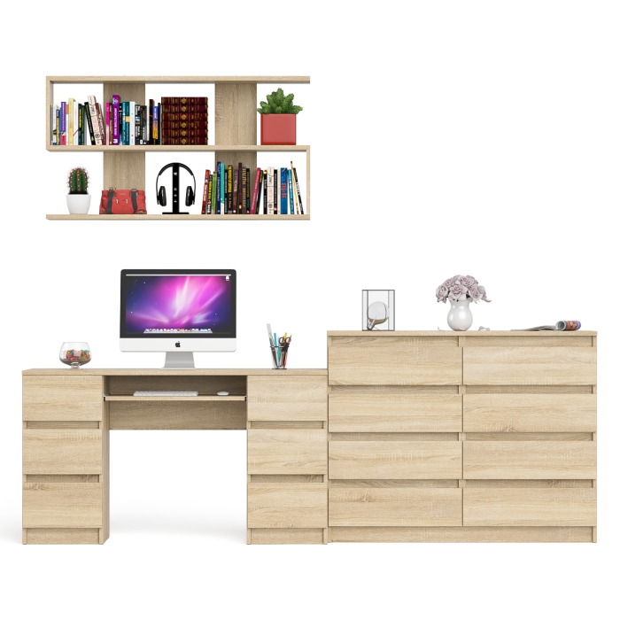 Домашние кабинеты, Полка Мори 1200 с письменным столом Мори МС-2 и комодом на восемь ящиков