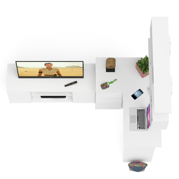 Домашние кабинеты, Угловой стол компьютерный Мори МС-16 левый с тумбой под ТВ и полкой для книг