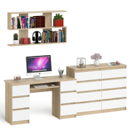 Домашние кабинеты, Полка Мори 1200 с письменным столом Мори МС-2 и комодом на восемь ящиков