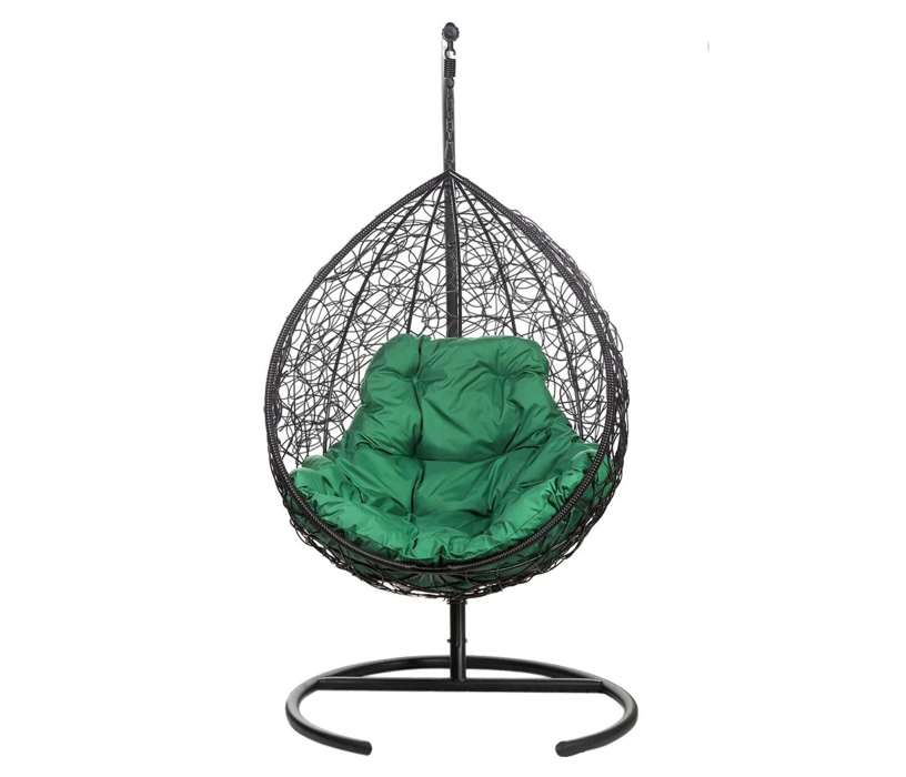 Мебель из ротанга, Подвесное кресло Tropica Black Зеленая подушка
