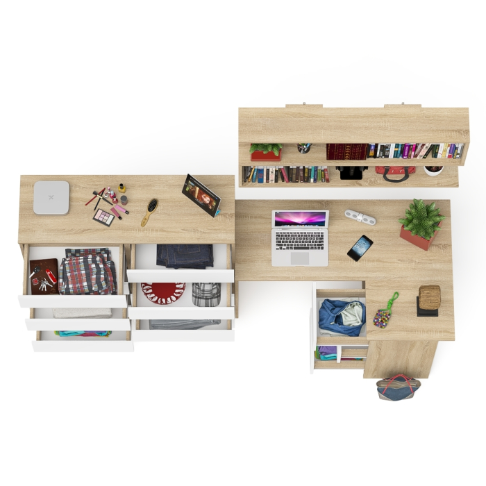 Домашние кабинеты, Набор мебели из углового компьютерного стола Мори МС-16 правого с книжной полкой и комода МК1200.10