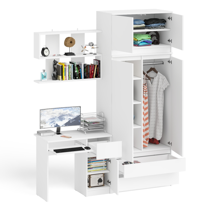 Домашние кабинеты, Шкаф с антресолью Мори МА900.1 с компьютерным столом МС-1 правым и книжной полкой