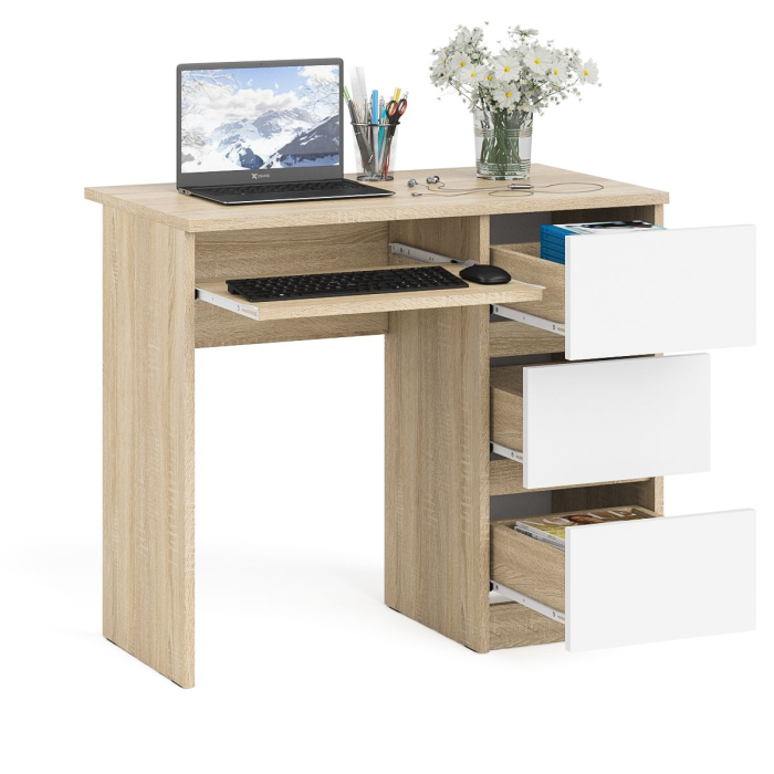 Детские столы, Стол компьютерный три ящика Мори МС-6 правый