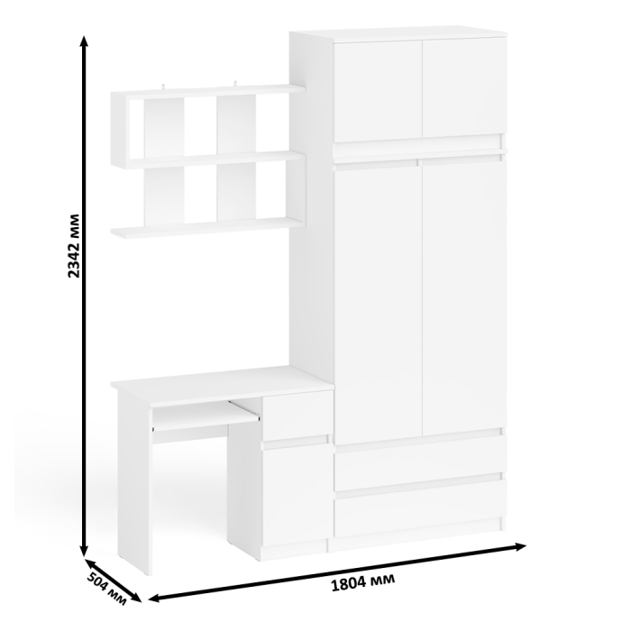 Домашние кабинеты, Шкаф с антресолью Мори МА900.1 с компьютерным столом МС-1 правым и книжной полкой