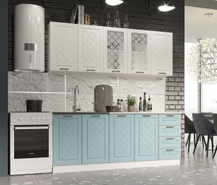 Кухня Агава 2,0 м Акация Белая/Аква МДФ