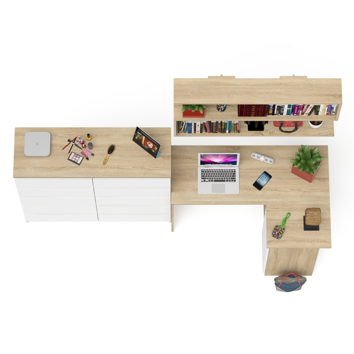 Домашние кабинеты, Набор мебели из углового компьютерного стола Мори МС-16 правого с книжной полкой и комода МК1200.10