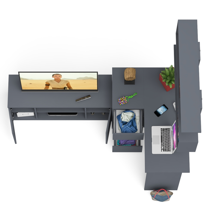 Домашние кабинеты, Угловой стол компьютерный Мори МС-16 левый с тумбой под ТВ и полкой для книг