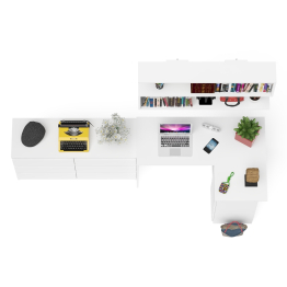 Стол угловой компьютерный Мори МС-16 правый с книжной полкой и комодом на шесть ящиков