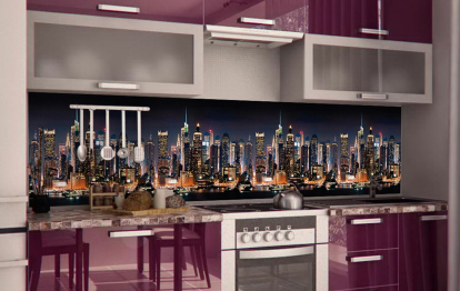 Кухонный фартук Ночной город 1000x600x1.5 мм глянец