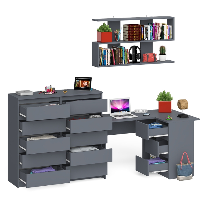 Домашние кабинеты, Набор мебели из углового компьютерного стола Мори МС-16 правого с книжной полкой и комода МК1200.10