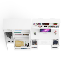 Шкаф-комод трёхдверный Мори МШ1200.1 с письменным столом и открытой книжной полкой