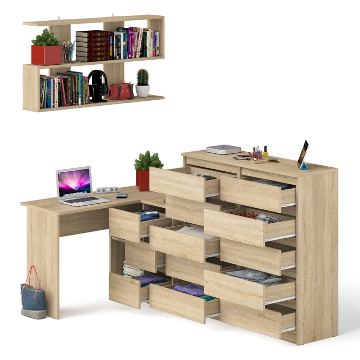 Домашние кабинеты, Набор мебели из углового компьютерного стола Мори МС-16 правого с книжной полкой и комода МК1200.10
