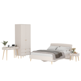 Столик в спальню с кроватью 1600 для двоих Афина с тумбочкой и шкафом для одежды