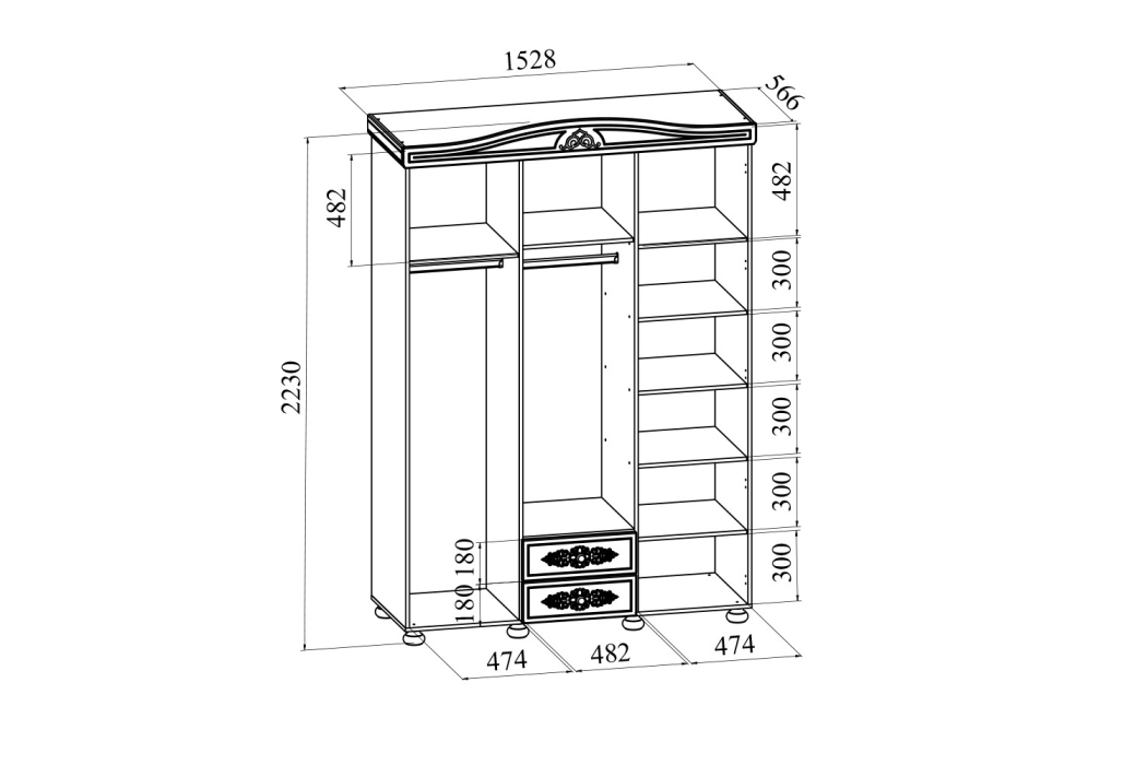 Шкафы распашные, Шкаф трёхстворчатый с зеркалом Ассоль АС-27