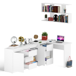 Угловой компьютерный стол Мори МС-16 левый с верхней полкой и тумбой-комодом 1200-3