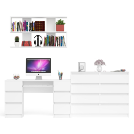 Полка Мори 1200 с письменным столом Мори МС-2 и комодом на восемь ящиков