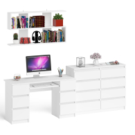 Домашние кабинеты, Полка Мори 1200 с письменным столом Мори МС-2 и комодом на восемь ящиков